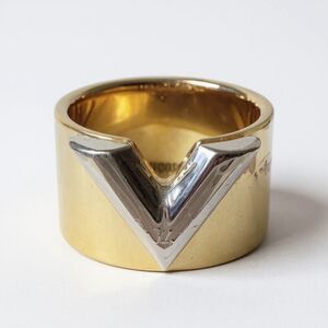 Louis Vuitton Essential V Gold & Silver Wide Ring Medium